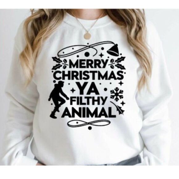 Merry Christmas ya Filthy Animal NEW white crewneck sweatshirt - Picture 1 of 1